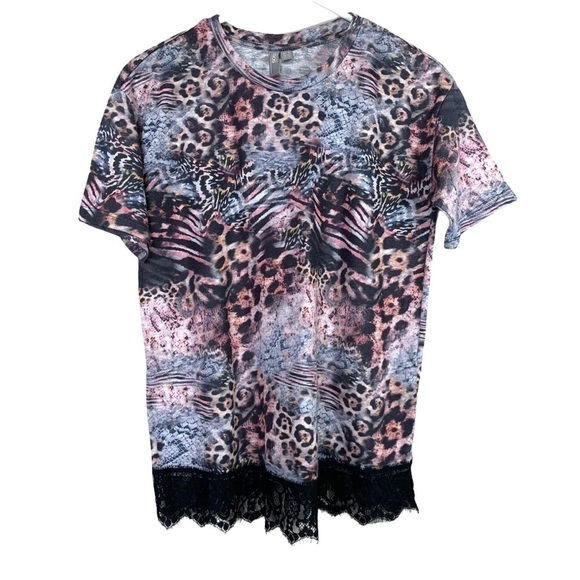 ASOS Y2K 90’s Funky Wild Lace Animal Print Leopard Zebra T-Shirt size 4 - Picture 2 of 15